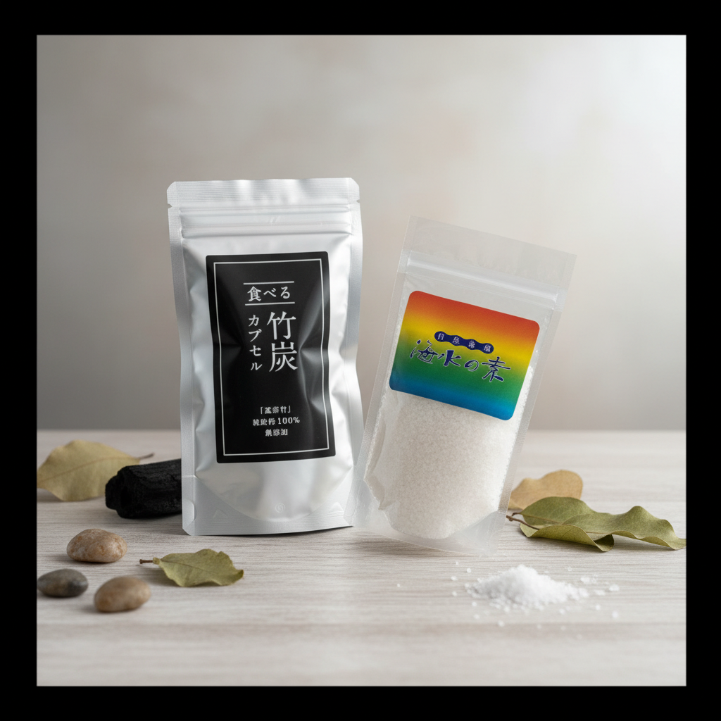 竹炭カプセル150個+ミネラル塩250g セット